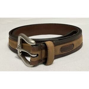 Mens Columbia Suede Leather Belt 2-Tone Brown with Nickel Colored Buckle 40/100